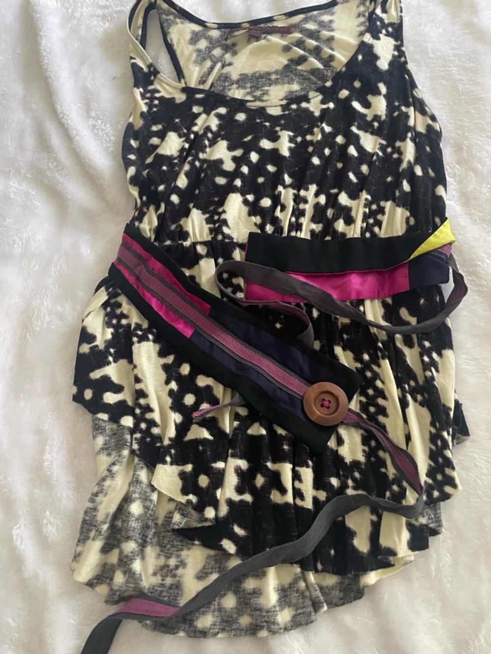 Anthropologie A Common Thread medium black cream tank top colorful belt bohemian
